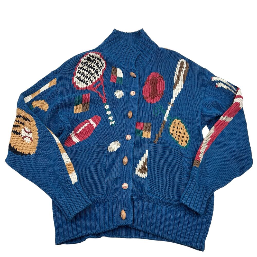 Vintage 1988 Kitschy Sports Lisa Nichols Heavy Chunky Knit Whimsy Cardigan Sz M